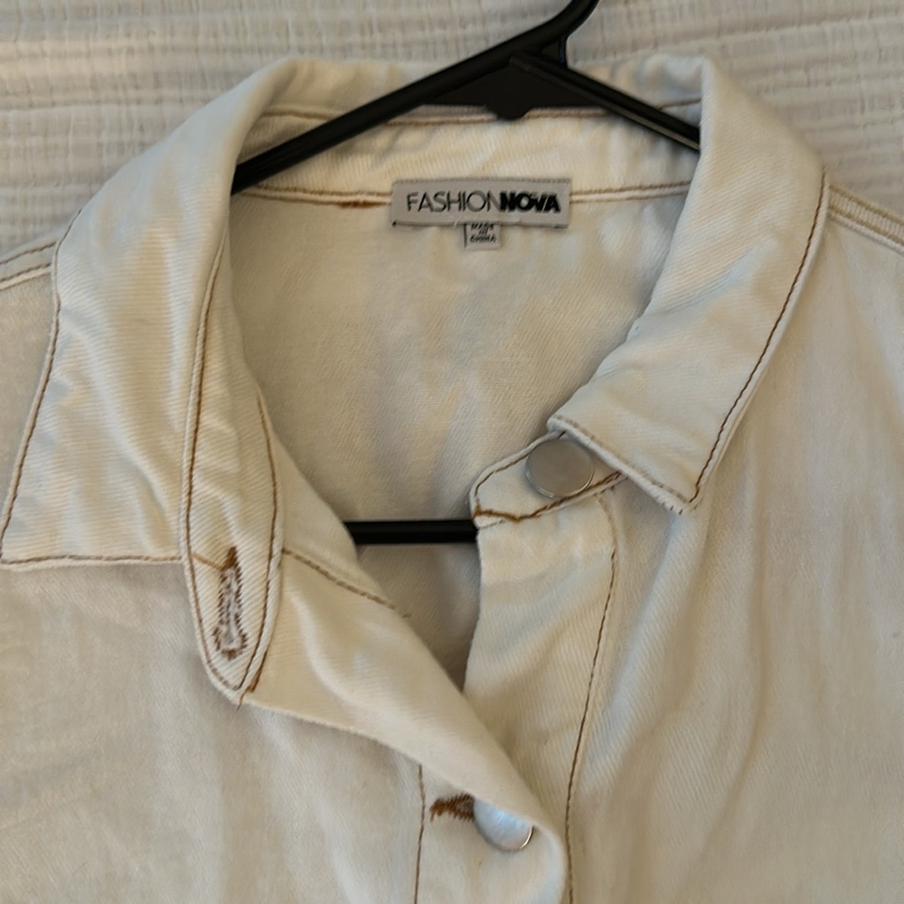 White Button-Up Denim Romper - Picture 3 of 5